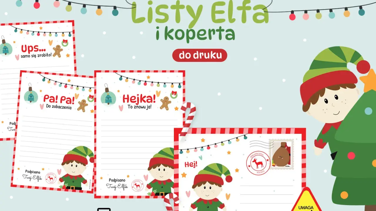 Zestaw do druku: listy i koperty od Elfa. Idealne do świątecznej zabawy i kreatywności.