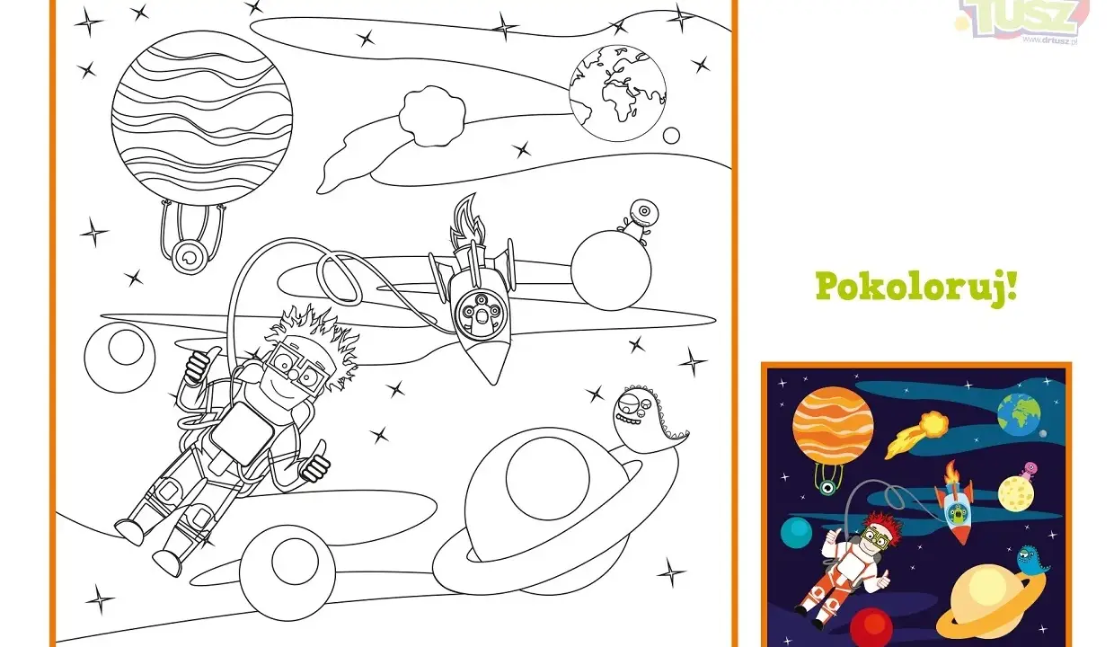 Kosmos do druku: astronauta, rakieta i planety czekają na Twoje kolory!