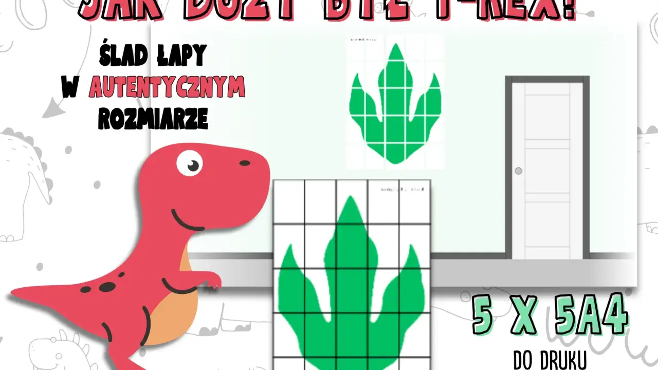 Ślady dinozaura do druku w autentycznym rozmiarze. Zobacz, jak wielki był T-Rex, drukując jego łapę na kartkach A4.
