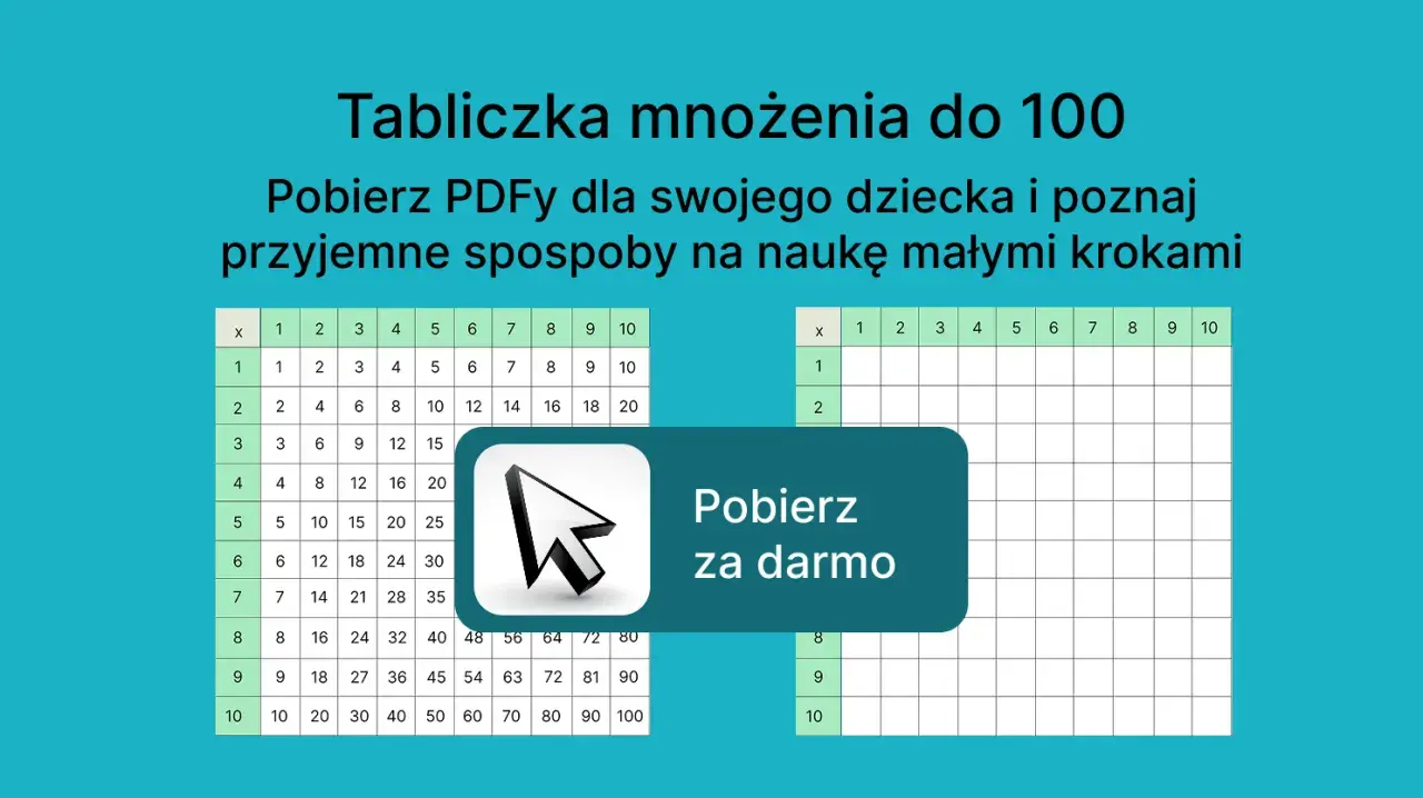 Tabliczka mnożenia do 100, idealna do nauki. Pobierz PDFy i poznaj przyjemne sposoby na naukę małymi krokami.