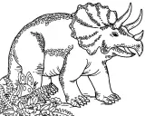 Triceratops kolorowanka z motylem i kwiatami. Dinozaur czeka na kolory!