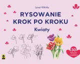 Książka "Rysowanie krok po kroku: Kwiaty" z kolorowym bukietem tulipanów i szkicami tulipanów.