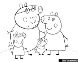 Rodzina Świnki Peppy do druku. Tata, mama, Peppa i George czekają na pokolorowanie.