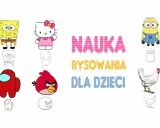 Rysunki dla dzieci krok po kroku: Spongebob, Hello Kitty, Minionek, Among Us, Angry Birds i kurczak.
