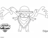 Edgar z Brawl Stars w wersji do kolorowania, z charakterystycznym ponchem i kapeluszem.