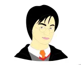 Prosty, kolorowy rysunek przedstawiający Harry'ego Pottera w okularach i szacie.