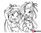 Dwie uśmiechnięte wróżki z Winx Club czekają na pokolorowanie. Idealne anime do druku dla fanów!