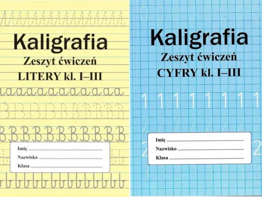 Zeszyty do nauki pisania: kaligrafia liter i cyfr. Liniatura do pisania pomaga ćwiczyć litery i cyfry.