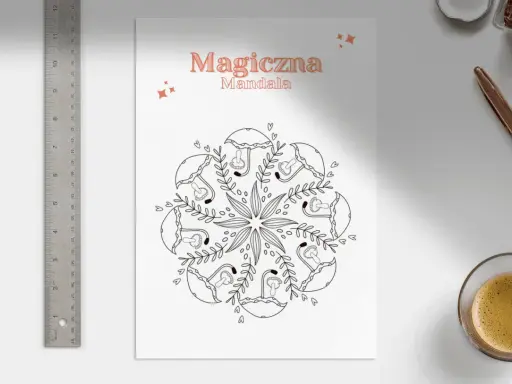 Magiczna mandala do druku z motywem grzybków i listków. Idealna do kolorowania dla dzieci i dorosłych.