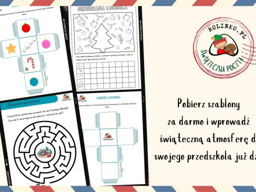 Szablony świąteczne do druku: kostki z ozdobami, labirynt z Elfami i zadanie z choinką. Stwórz magiczną atmosferę!