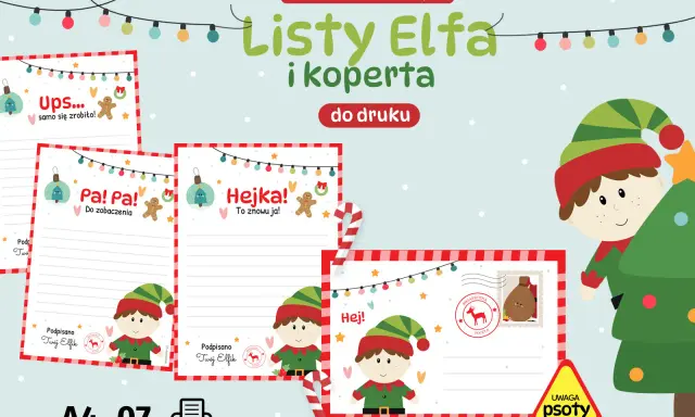 Zestaw do druku: listy i koperty od Elfa. Idealne do świątecznej zabawy i kreatywności.