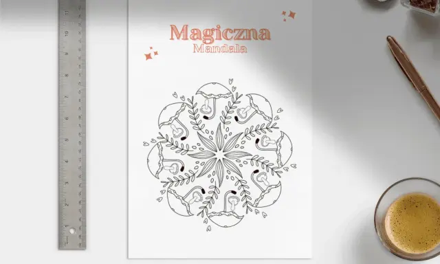 Magiczna mandala do druku z motywem grzybków i listków. Idealna do kolorowania dla dzieci i dorosłych.