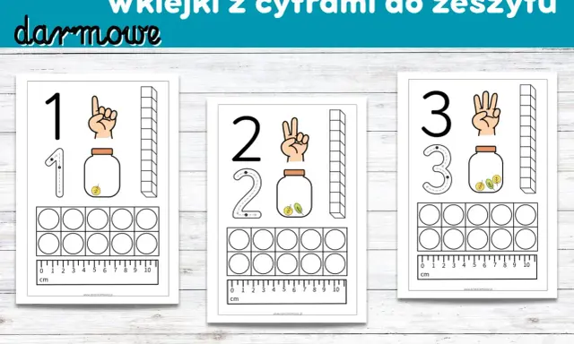 Darmowe liczby do wydruku: 1, 2, 3 z elementami do nauki liczenia i pisania cyfr.