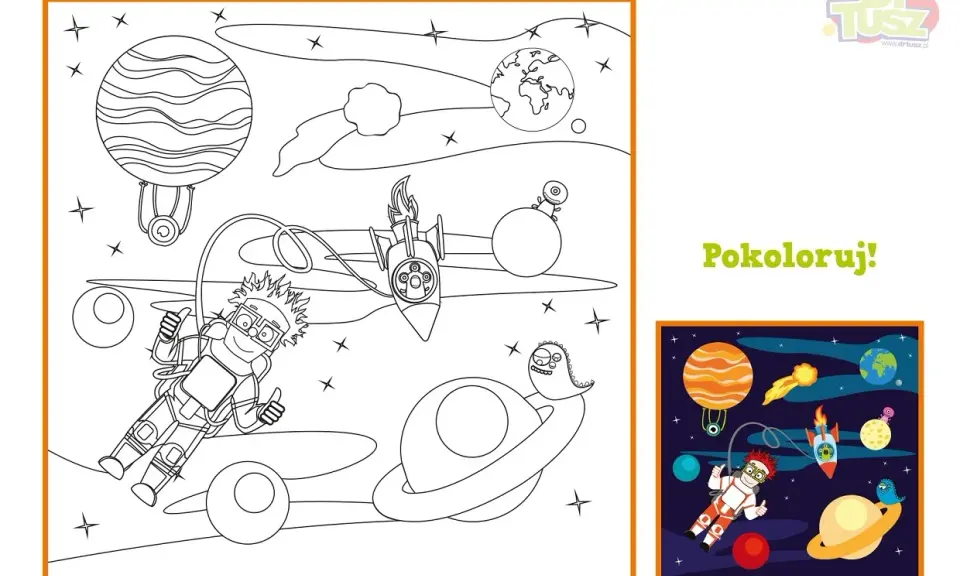 Kosmos do druku: astronauta, rakieta i planety czekają na Twoje kolory!
