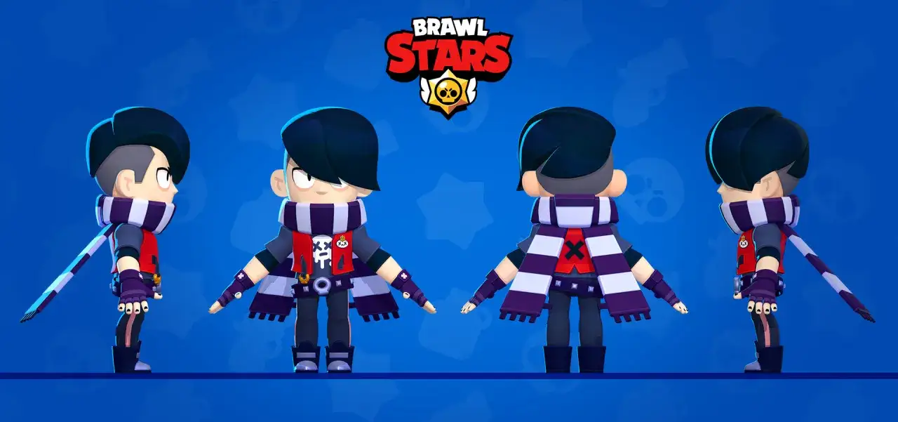 Edgar z Brawl Stars w wersji do pokolorowania. Postać w czapce, szaliku i czerwonej kamizelce.