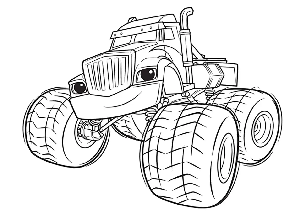 Blaze kolorowanka: wesoły monster truck z wielkimi kołami czeka na Twoje kredki!